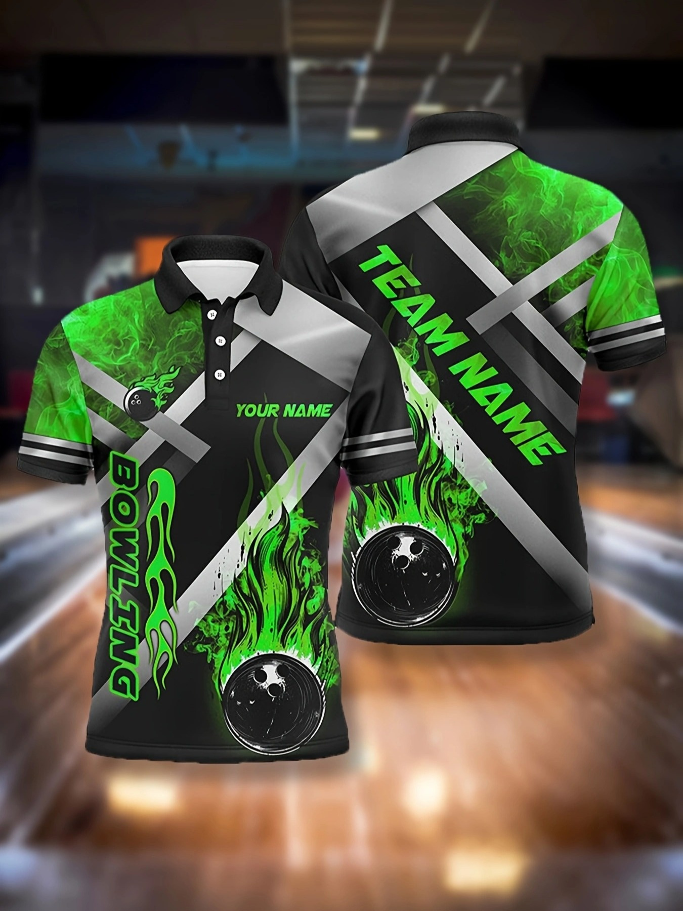 customizable shirt breathable knit with flame bowling ball