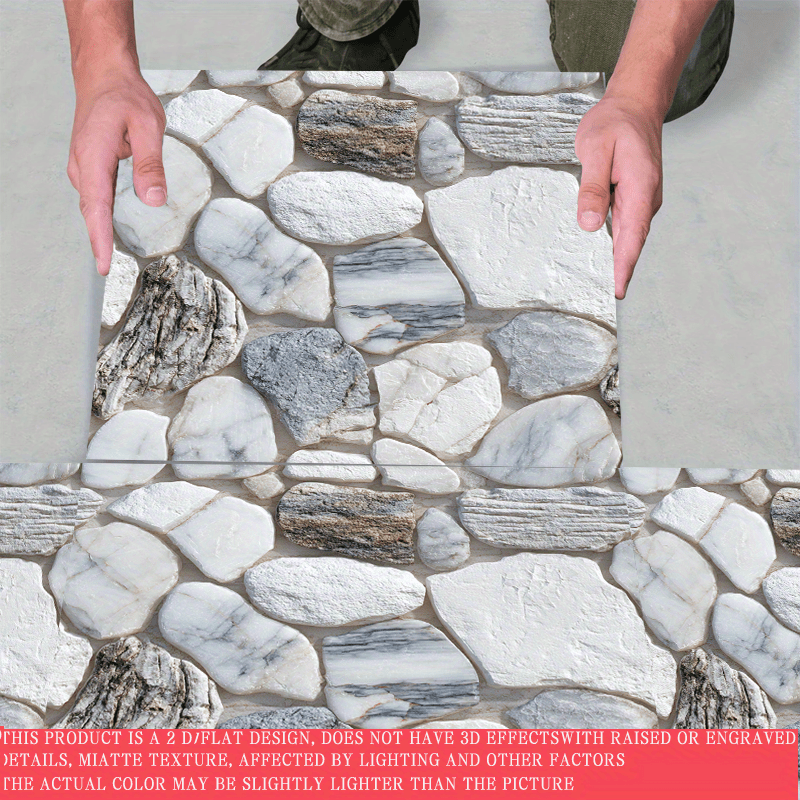 item picture 10 self   floor tiles white and gray stone pattern suitable for kitchens bathrooms   realistic cobblestone effect home commercial use vinyl floor tiles   high quality surface end enthusiasts 2d flat
