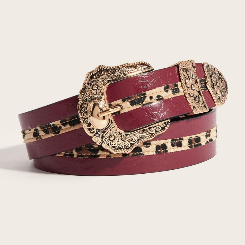 TEMU Hot Selling Fashion Women's Carved Leopard Print Belt Retro Pu Belt Punk Jeans Pants Women Belts Y2k