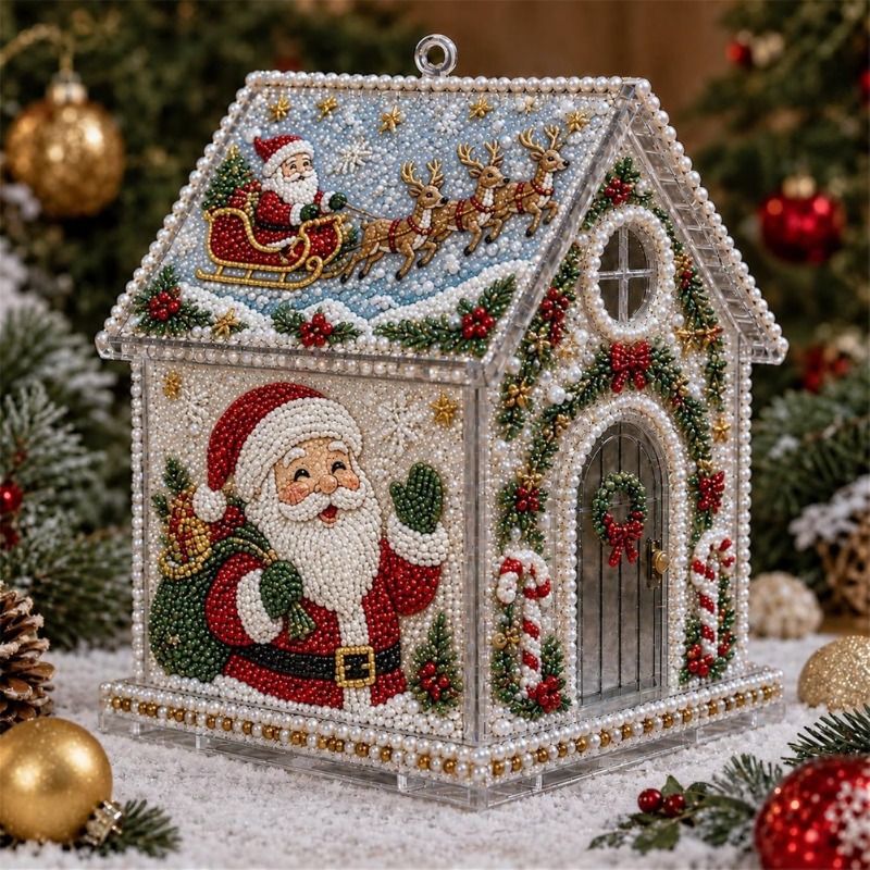 TEMU 3d Handmade Pearl Painting Acrylic House Decoration Kit, Santa Claus Christmas Diamond Mosaic , Tabletop And Hanging Home Decor, No Batteries