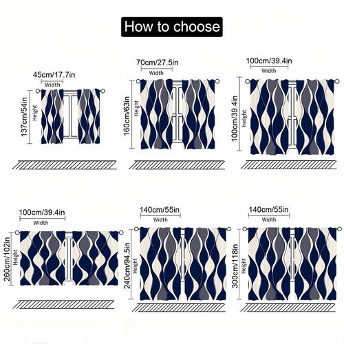 2d, 2 peças de cortinas de quarto, 2d, 55x150cm/21.65x59 polegadas, cortinas blackout com geométrico de ondas alternadas em e , adequadas para quarto, e escritório, 2d