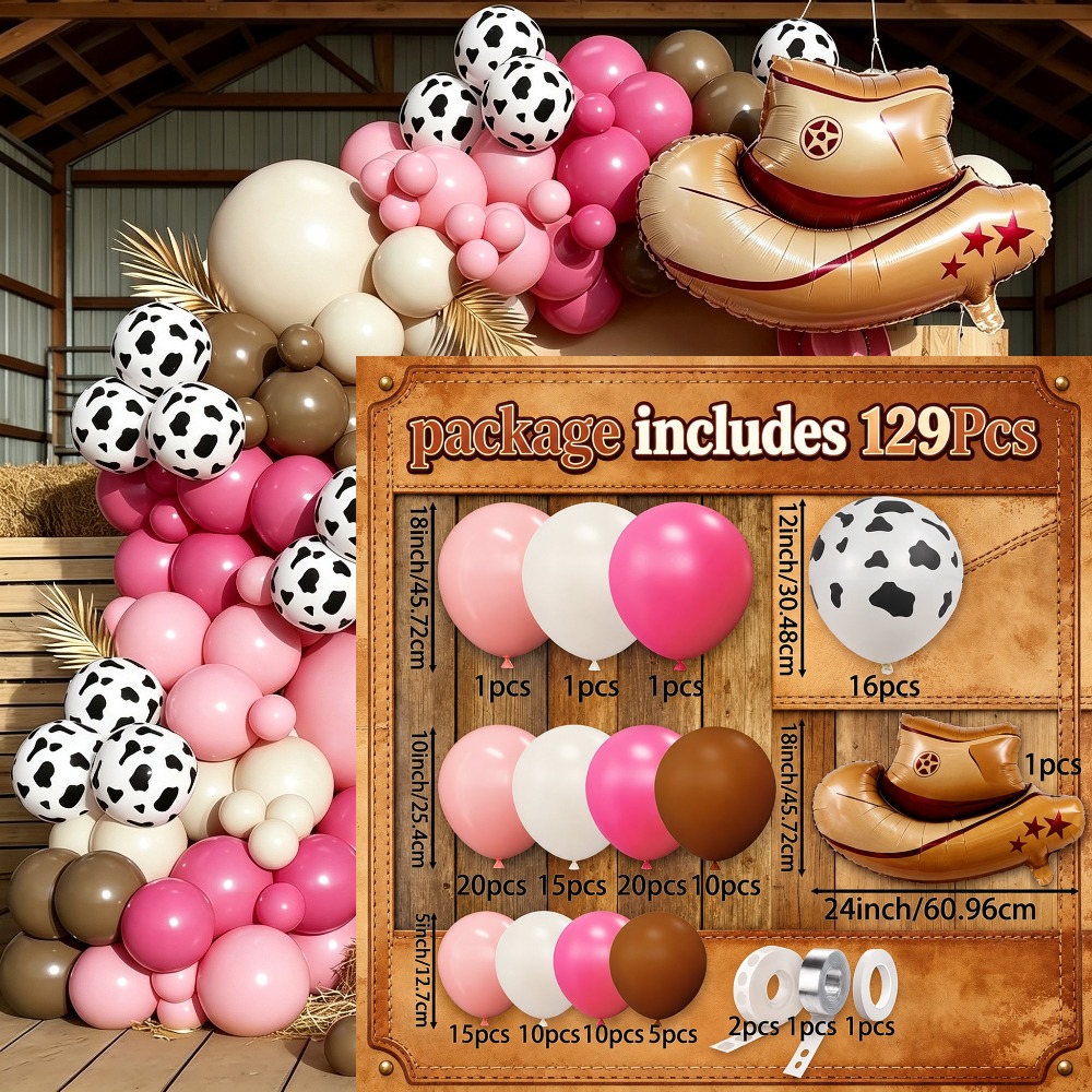 TEMU Kit de 129 pièces pour de ballons de décoration de fête sur le thème du western, comprenant 4 couleurs différentes de ballons en latex de haute