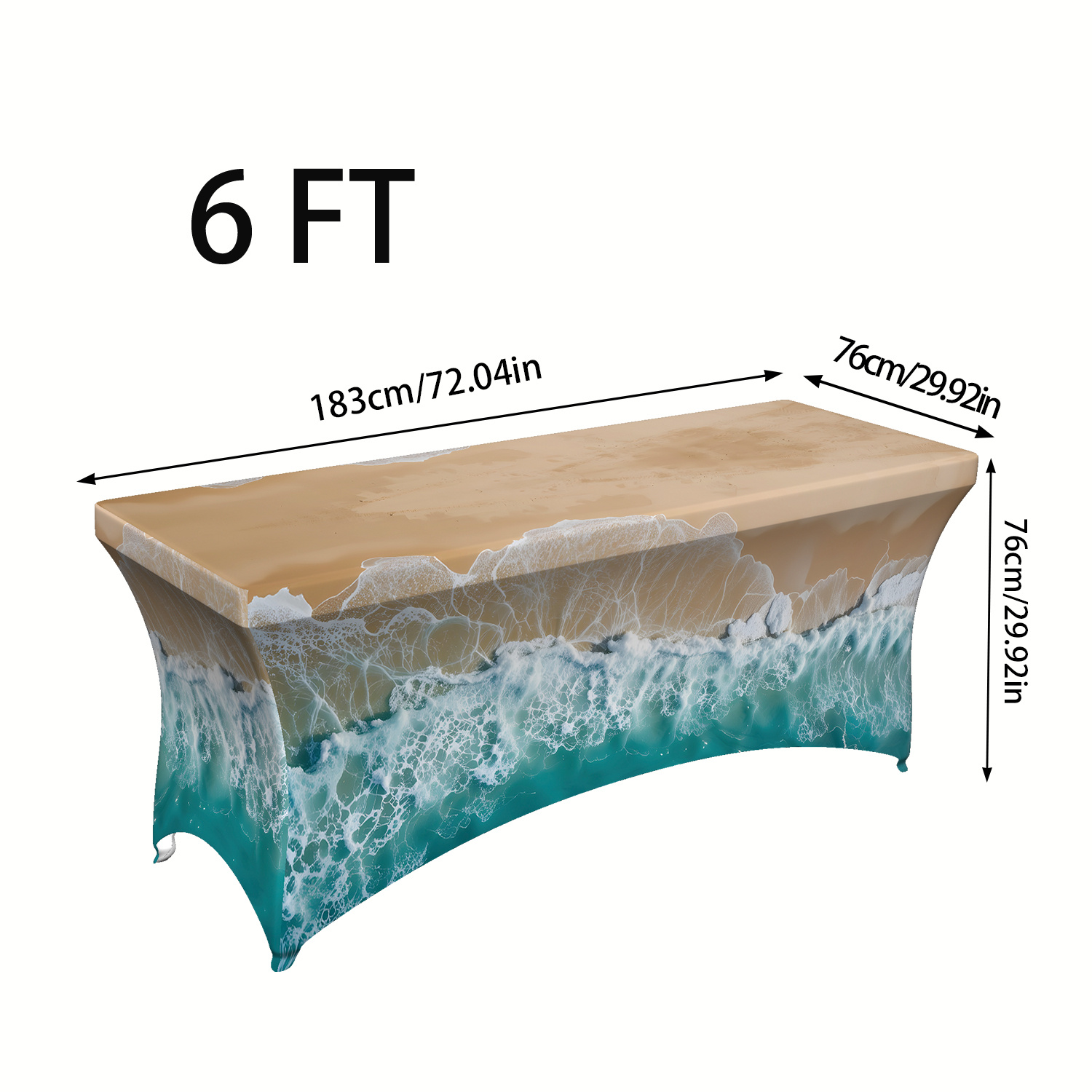 TEMU 2d 1pc Ocean Print Stretch Tablecloth, Rectangular High-elasticity Fabric Full-coverage Tablecloth, Machine Washable And Reusable, A Seaside