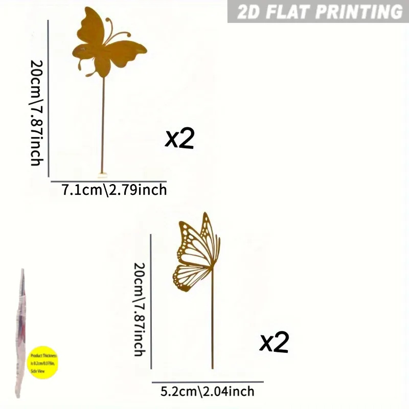 TEMU 2D Plat - 【2D Plat】 2D Plat - [2D Plat] 2D Plat Printen, 4 stuks Rustieke Tuin Acryl Vlinder Decoratie Stakes - Duurzame Buiten Tuin Kunst voor