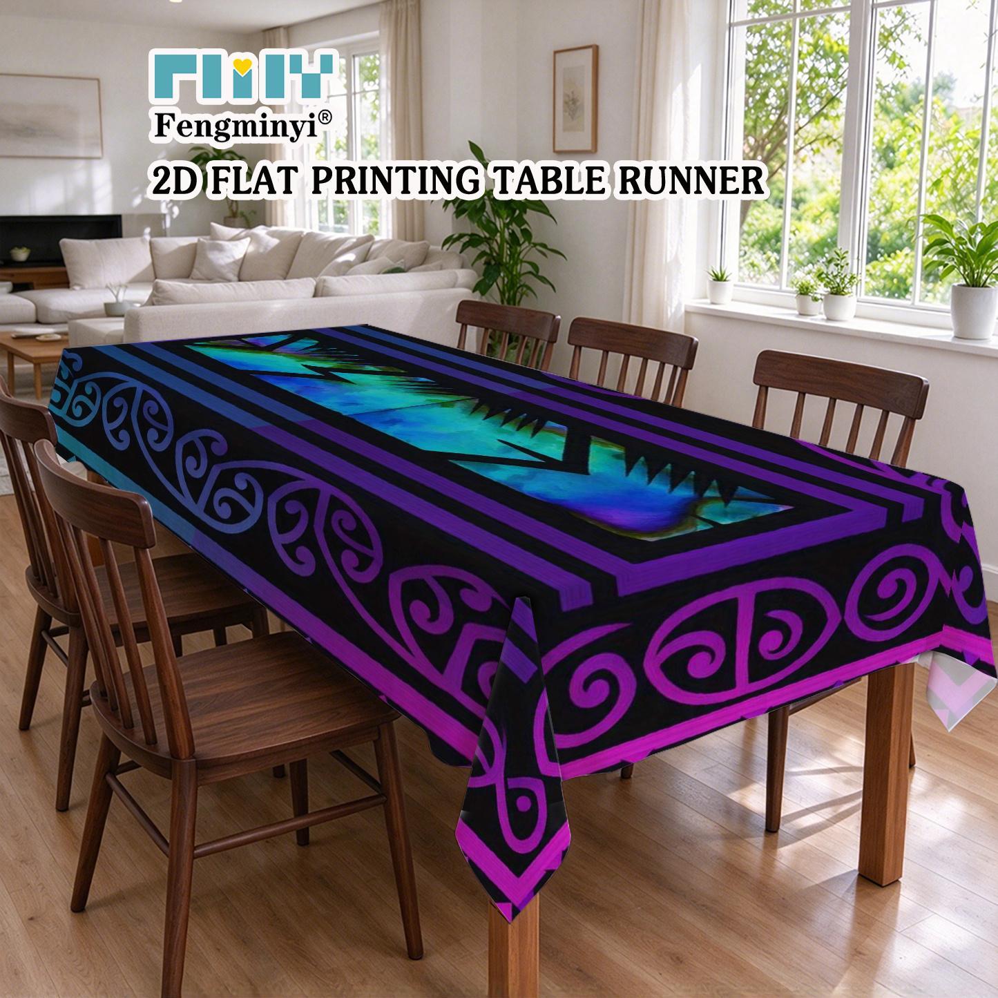 TEMU 2d Flat Tablecloth, 1pc, Maori Style Purple, Vibrant New Zealand, Polyester Fiber, For Restaurants, Office Home, Office Desk, Maori Theme,