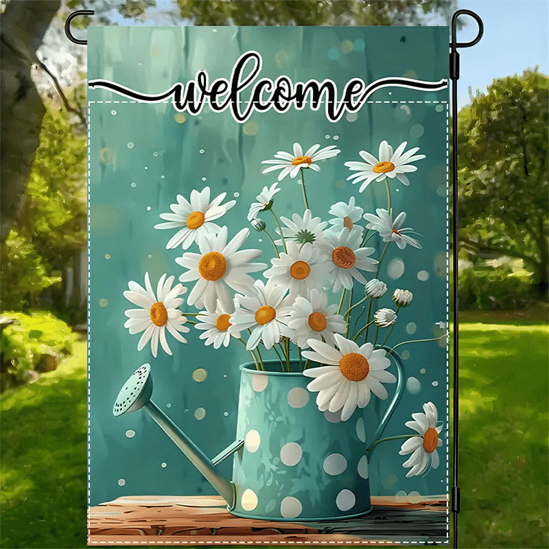 

1pc Welcome Daisy Floral Flag - Double-sided Waterproof, Seasonal Home And Yard Decor, Spring And Summer Outdoor Decoration, 12x18 Inch, Garden Decorations