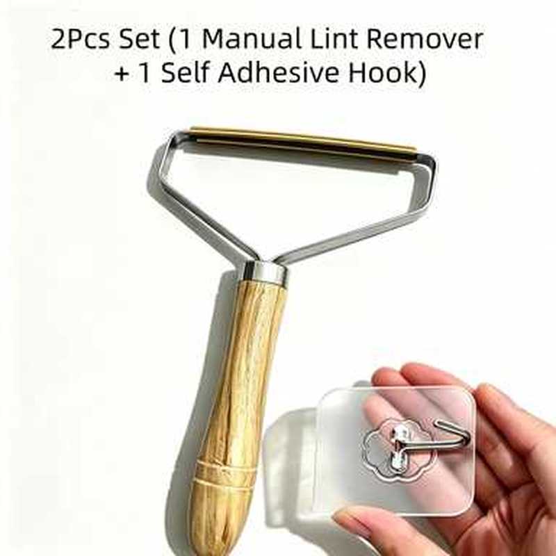 TEMU Set pezzi: Levapelucchi manuale e gancio da parete senza trapano, rasoio per tessuti con in legno, efficiente rimuovi di animali domestici e