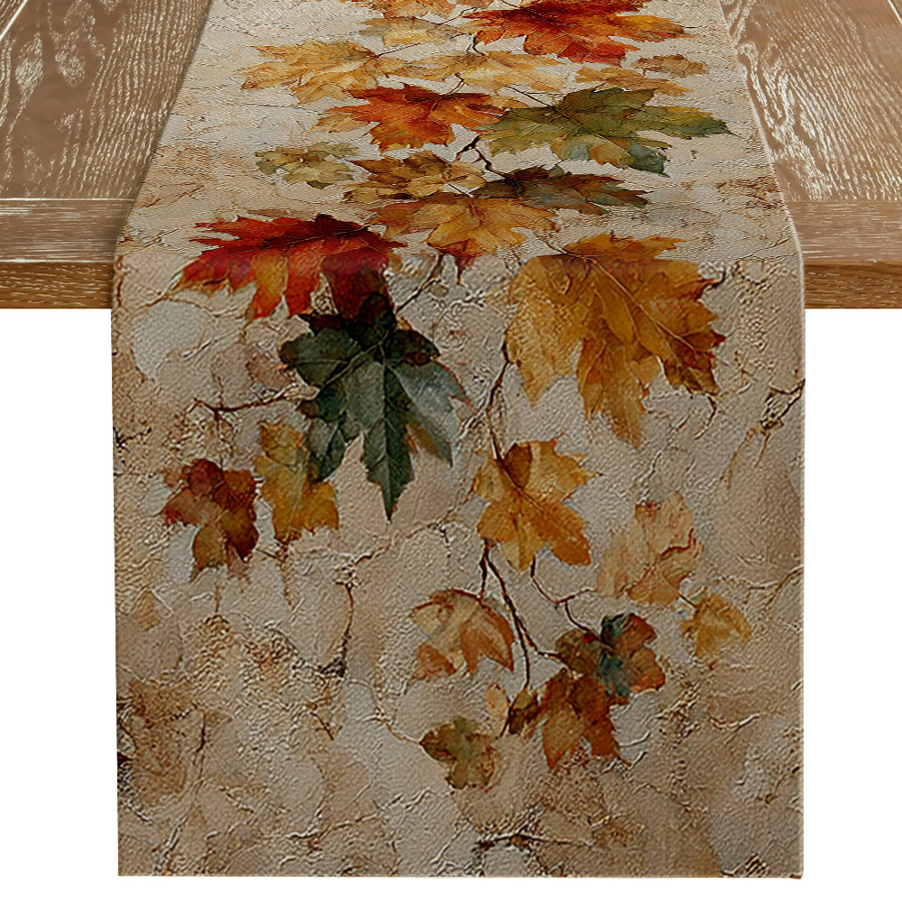 TEMU 1pc, Autumn Leaves Fluttering Pattern Printed Table Runner, Dynamic And Flowing Table Runner, Nordic Style, Printed Polyester Table Runner, Long