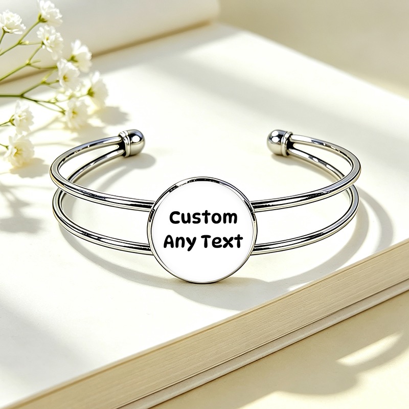 Women's Customizable Adjustable Open Bangle with Round Time Gemstone Inlay