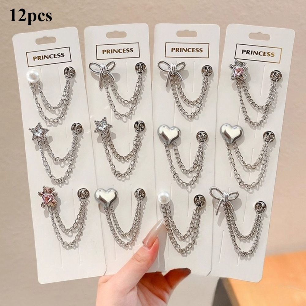 12pcs Chain Style Brooch Set For Shortening Pants//hem Clothes - Adjustable Clothing Shortener With Chain System, Women's Fashion Accessory For Oversized Garments (hip-ho & )