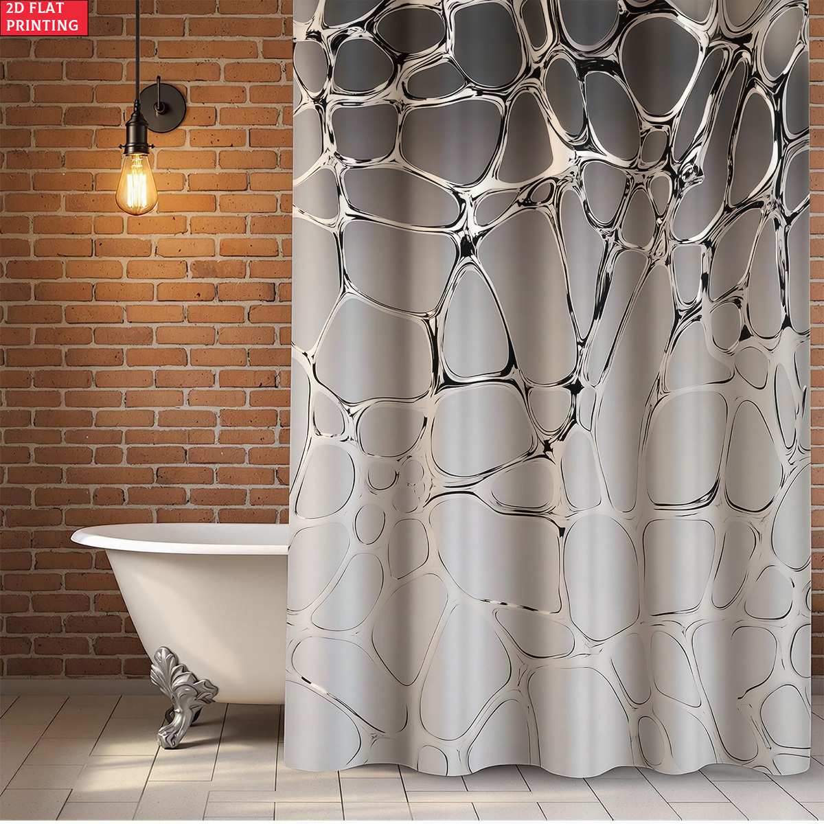 4pcs Silver Textured Pattern Shower Curtain Set with Bath Rug
