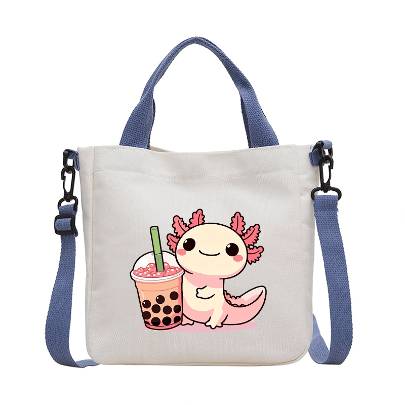 TEMU Cute Axolotl Print Canvas Bag - Design Crossbody Bag, Suitable For Daily Use, Commuter Handbag, For Birthday And Party Gifts, For Teenager