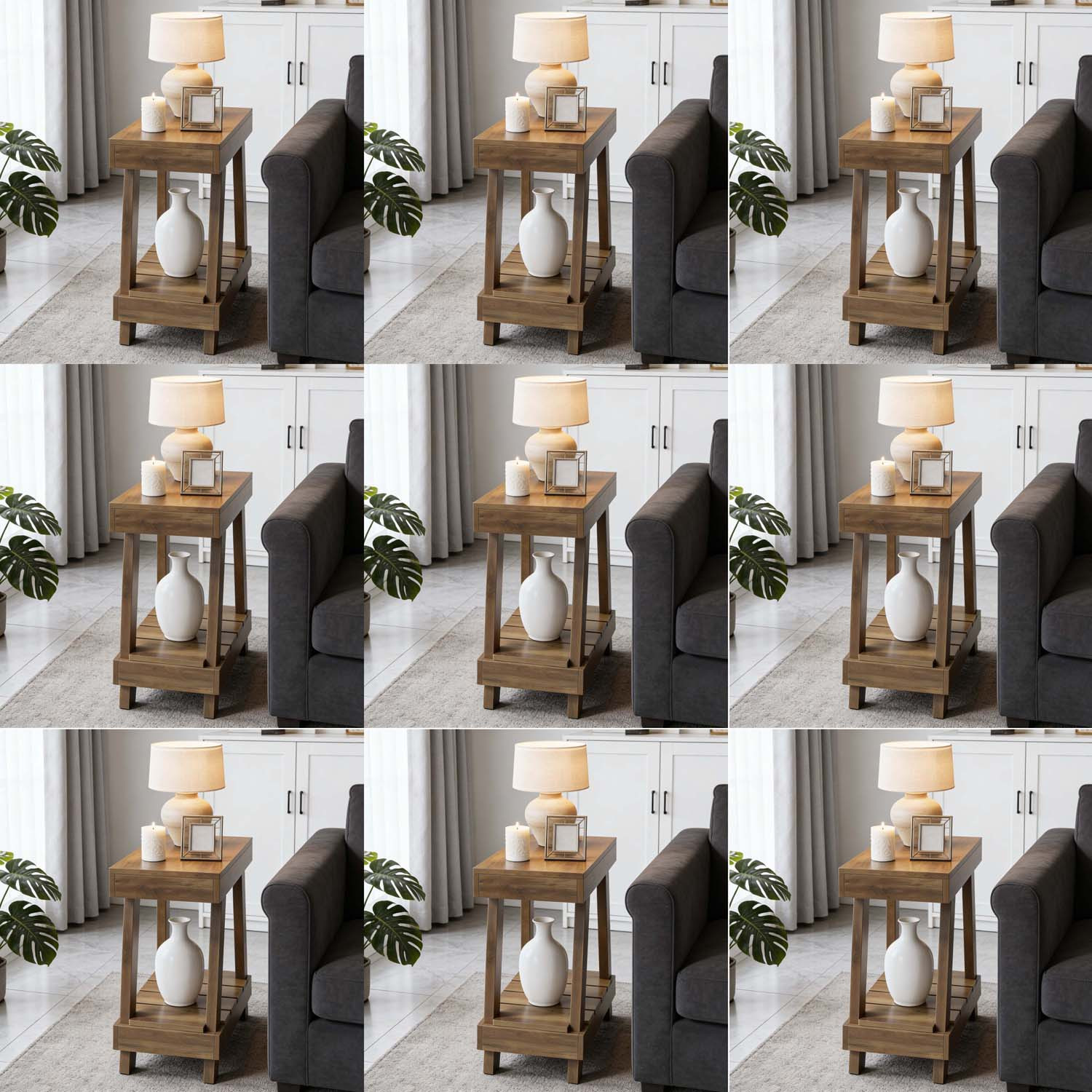 Image of 1pc End Table/side Table With 2-tier Storage Shelf & Heavy-duty Base - Bedside Nightstand Suitable For Living Room, Bedroom, Assembly, Space-, Wood Tabletop For Contemporary Homes