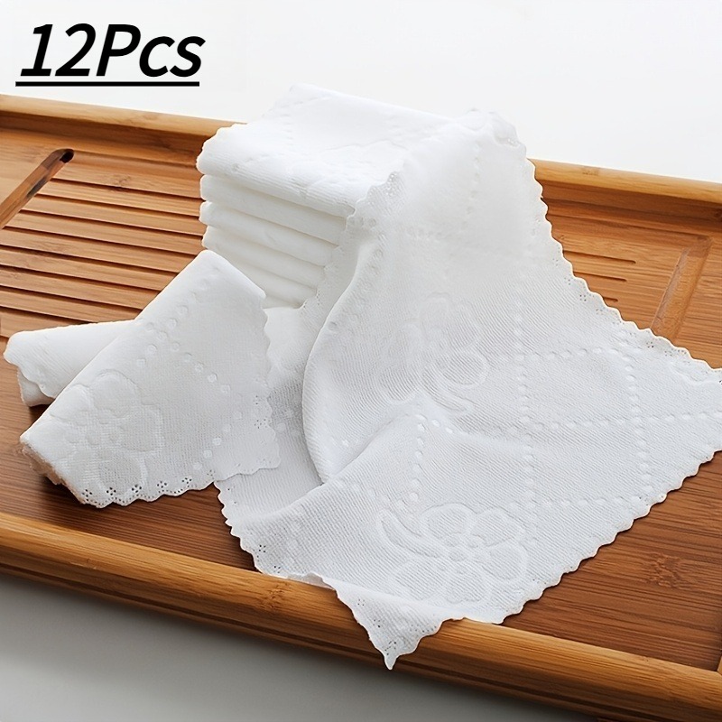 TEMU 12pcs White Printed Thick Towel | Hand Towel, Hand Towel, Cleaning Cloth, Quick Drying And Absorbent, Thanksgiving Gift , Polyester Microfiber,