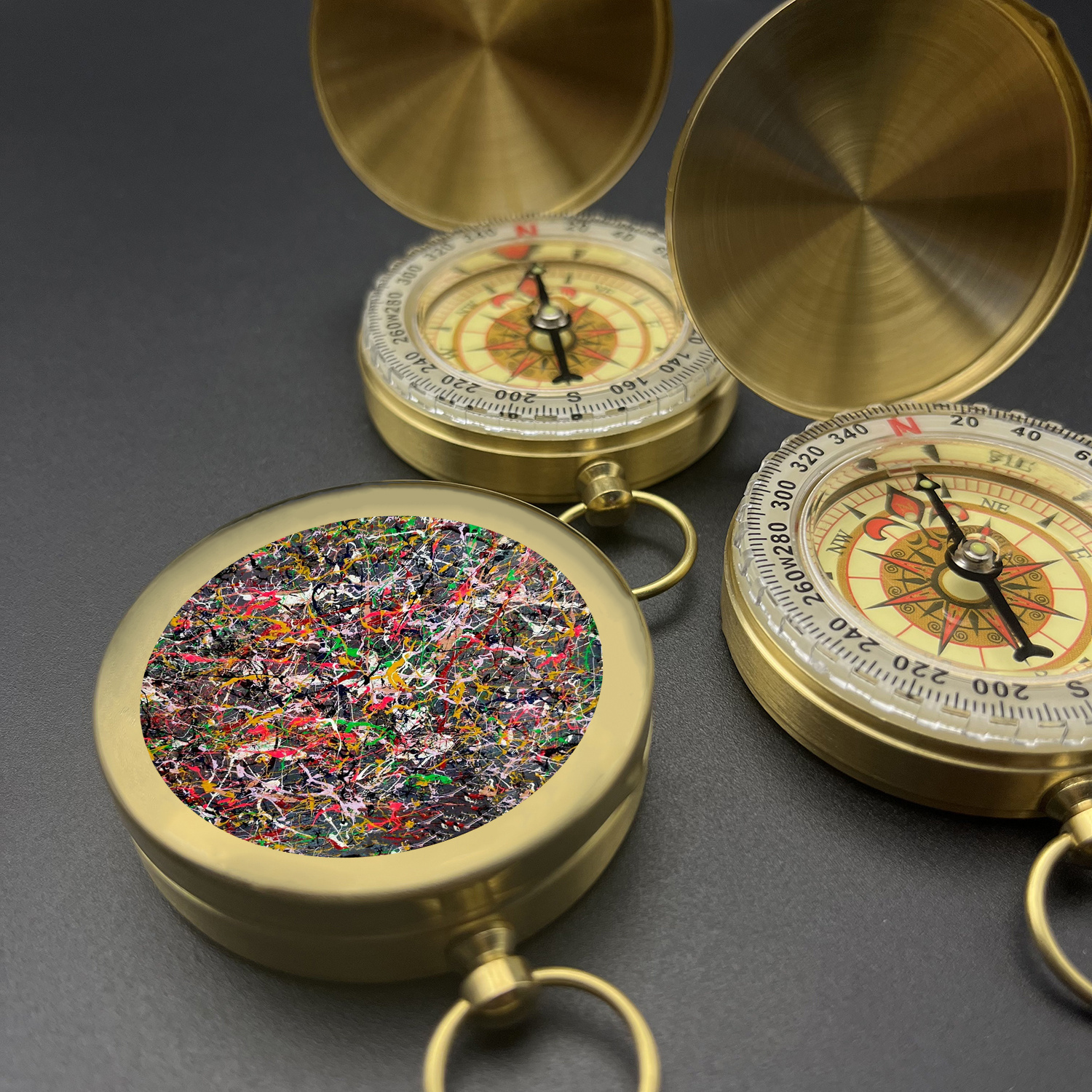 Portable Copper Pocket Compass with Famous Paintings Design