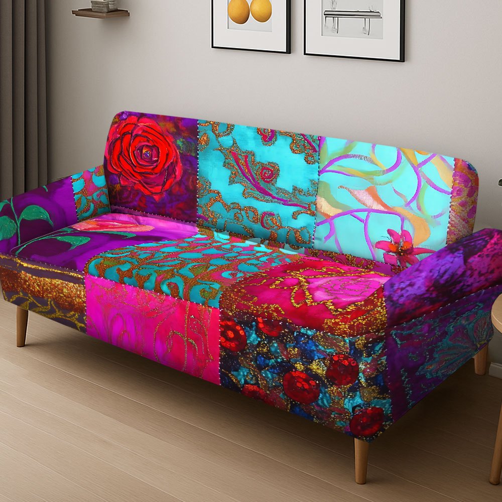 TEMU 1pc Of Fuchsia Floral Printed Sofa Cover With Sequins, Suitable For -seater Sofas, Ideal For Decorating Bedrooms, Living Rooms, Offices, Etc.,