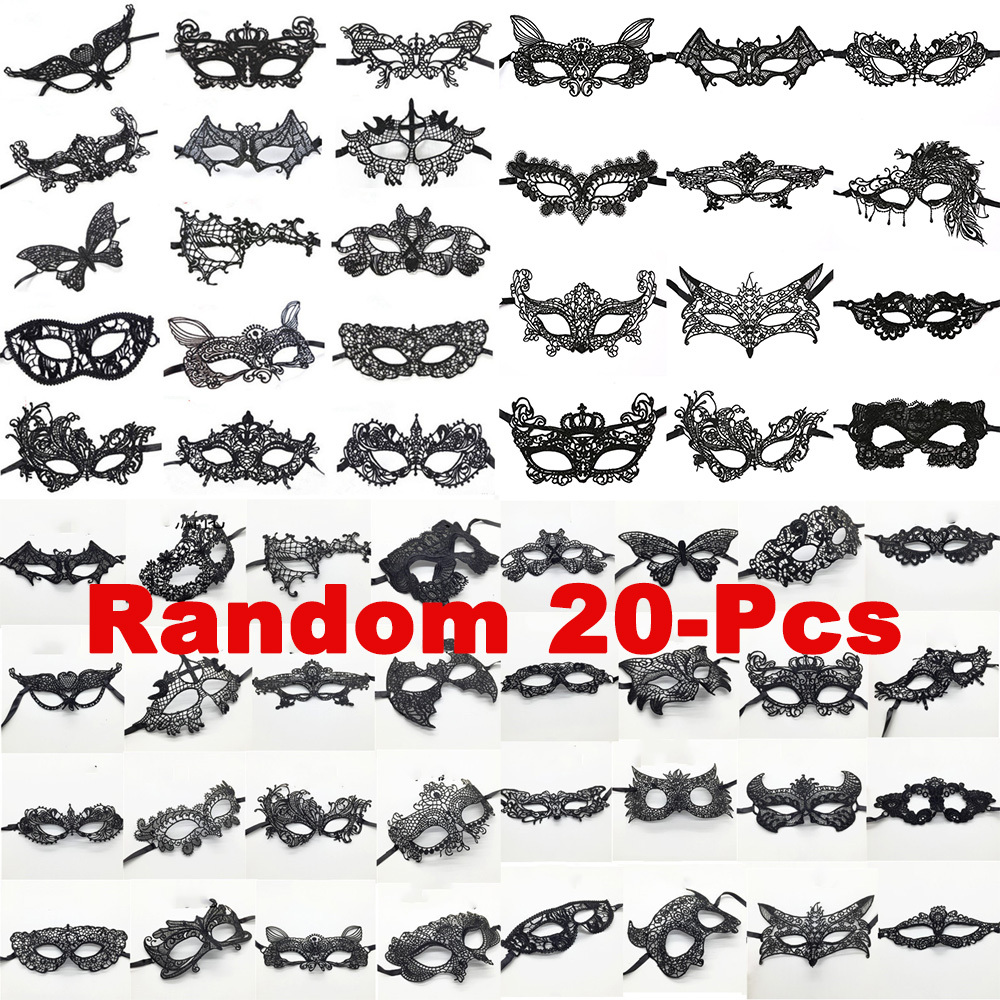 TEMU Set Of 20 Black Lace Eye Masks - Stylish Assorted Lace Masks | Half-face Masks For Women, Perfect For Parties, Cosplay, Masquerades,