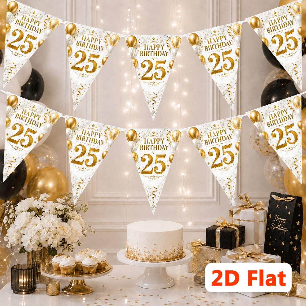 TEMU 2d Flat, 2d Flat - 2d Flat, 2d Flat - 2d Flat Banner [party Banner, Flag] 10pcs, 25th Birthday Triangular Flag Banner, Number 25 Birthday Party