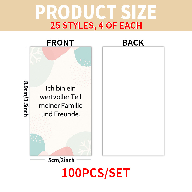 E-shop Set mit 100 deutschen Selbstaffirmationskarten - Böhmische inspirierende Zitatkarten für Freunde, Familie, Thanksgiving, Valentinstag und