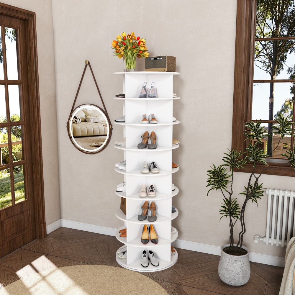 TEMU Rotating Shoe Cabinet Tower, 8-tier Rotating Shelving Unit, Freestanding 360Â° Rotating Shoe Rack, Holds 32 Pairs Of Shoes (8 Tiers, White)