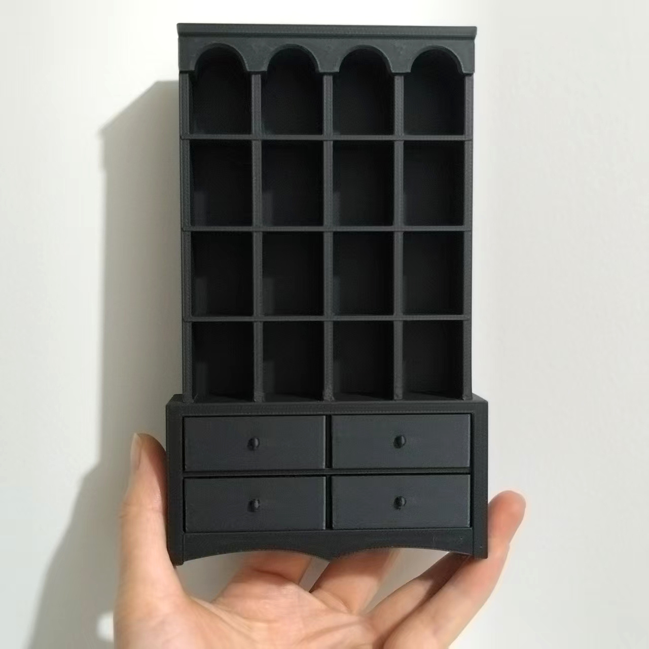 Image of 1:12 Scale Vintage Miniature Bookcase, Pla Material (non-wooden), Black Dollhouse Furniture (with Multiple Compartments & Drawers), Suitable For Organizing Dollhouse Accessories/decorative Ornaments
