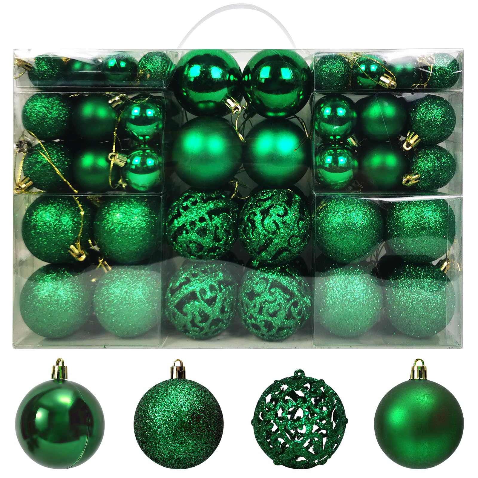 TEMU 100pcs Shatterproof Plastic Christmas & Patrick's Day Ornaments - Green Hanging Balls With Hooks, Tree Decorations Suitable For Holiday Parties,
