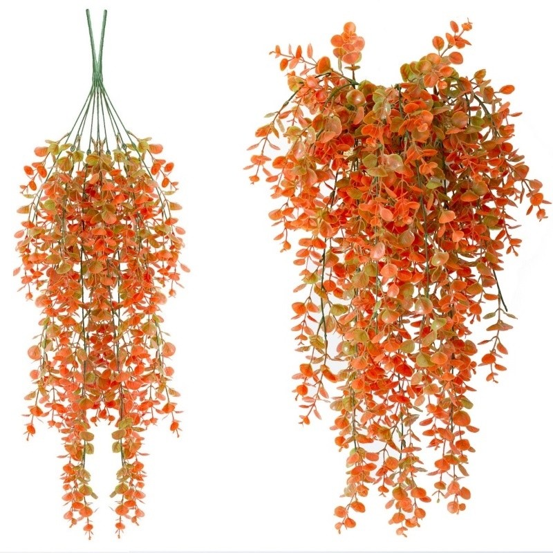 TEMU 2pcs Large 30 Inch Artificial Eucalyptus Garland - Realistic Fake Plastic Plants With Orange Foliage & Beige Vines, Heavy-duty Outdoor/indoor