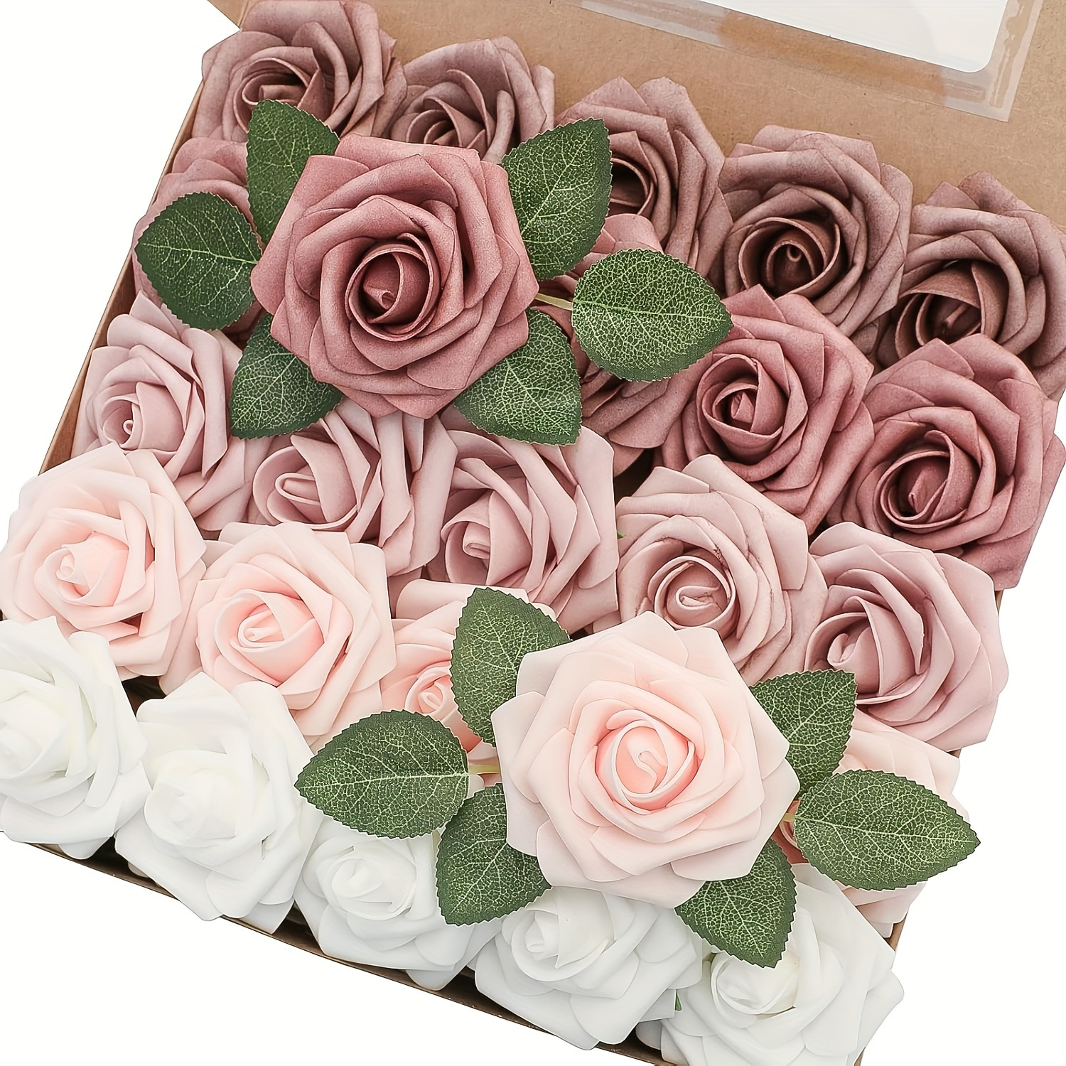 

[25pcs Artificial Pink Gradient Foam Roses] 25pcs Artificial Pink Gradient Foam Roses With Stems, Plastic, For Diy Wedding Bouquets, Bridal Showers, Centerpieces & Home Decor, Christmas Decoration