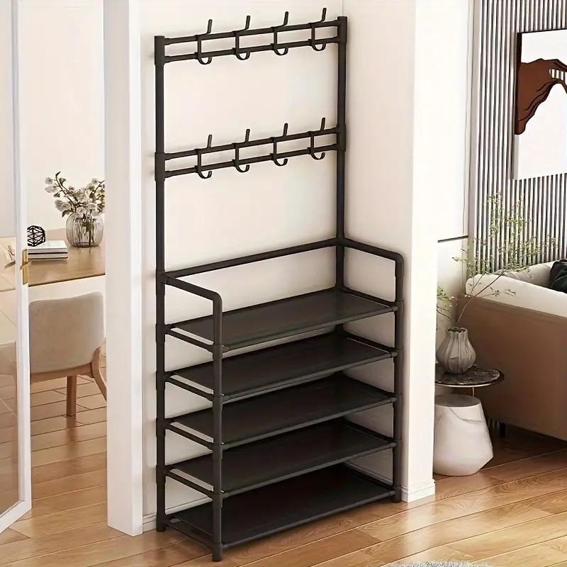 TEMU Multi Functional Shoe And Jacket Metal Rack -60cm, Detachable Hooks, Multiple Layers, Independent Storage Space For Homes And Apartments