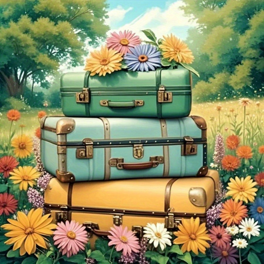 vintage suitcase theme diy 5d diamond Temu