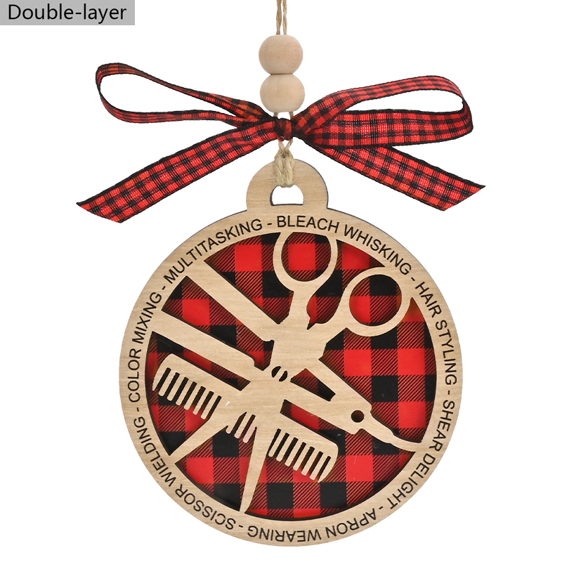TEMU Ornement en Bois Rustique "Bénis Soient Les Coiffeurs" - Pendentifs Double Couche de Ciseaux et Peigne Adaptés pour Cadeau d'Appréciation des