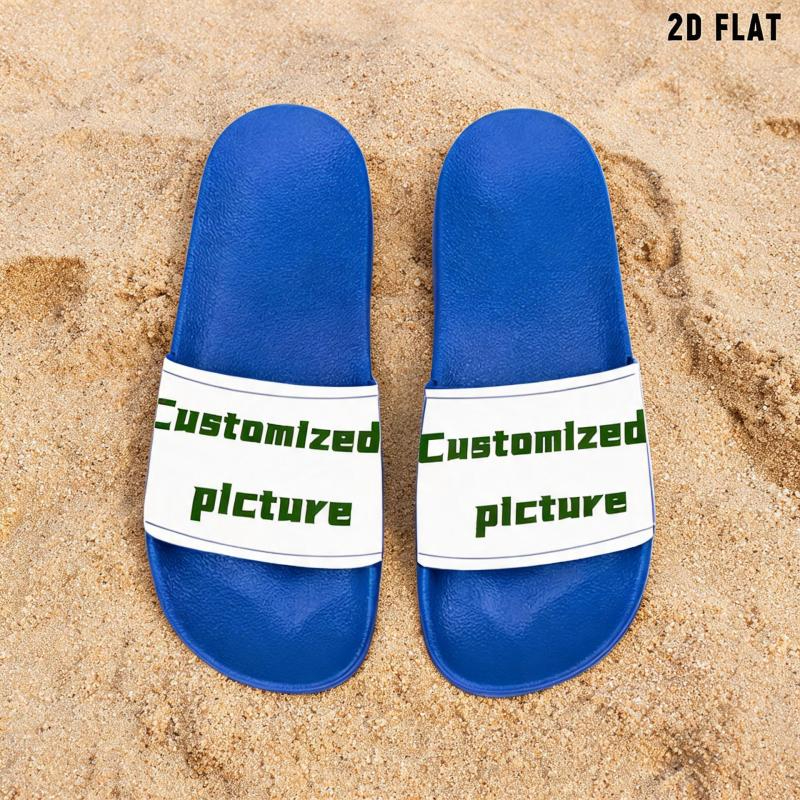 TEMU Personalized Picture Logo Custom Unisex Slippers, Customizable With Logo, Text, And Photo Designs. Slides Feature Non-slip Eva , Suitable For