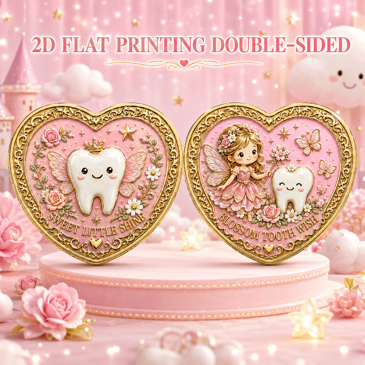 TEMU 2d Flat Printing, 1pc, Double-sided Commemorative Coin (1.46x 1.46in), Pink Tooth Fairy And Gentle Smile Theme, Collectible Coin, Cute Decor,