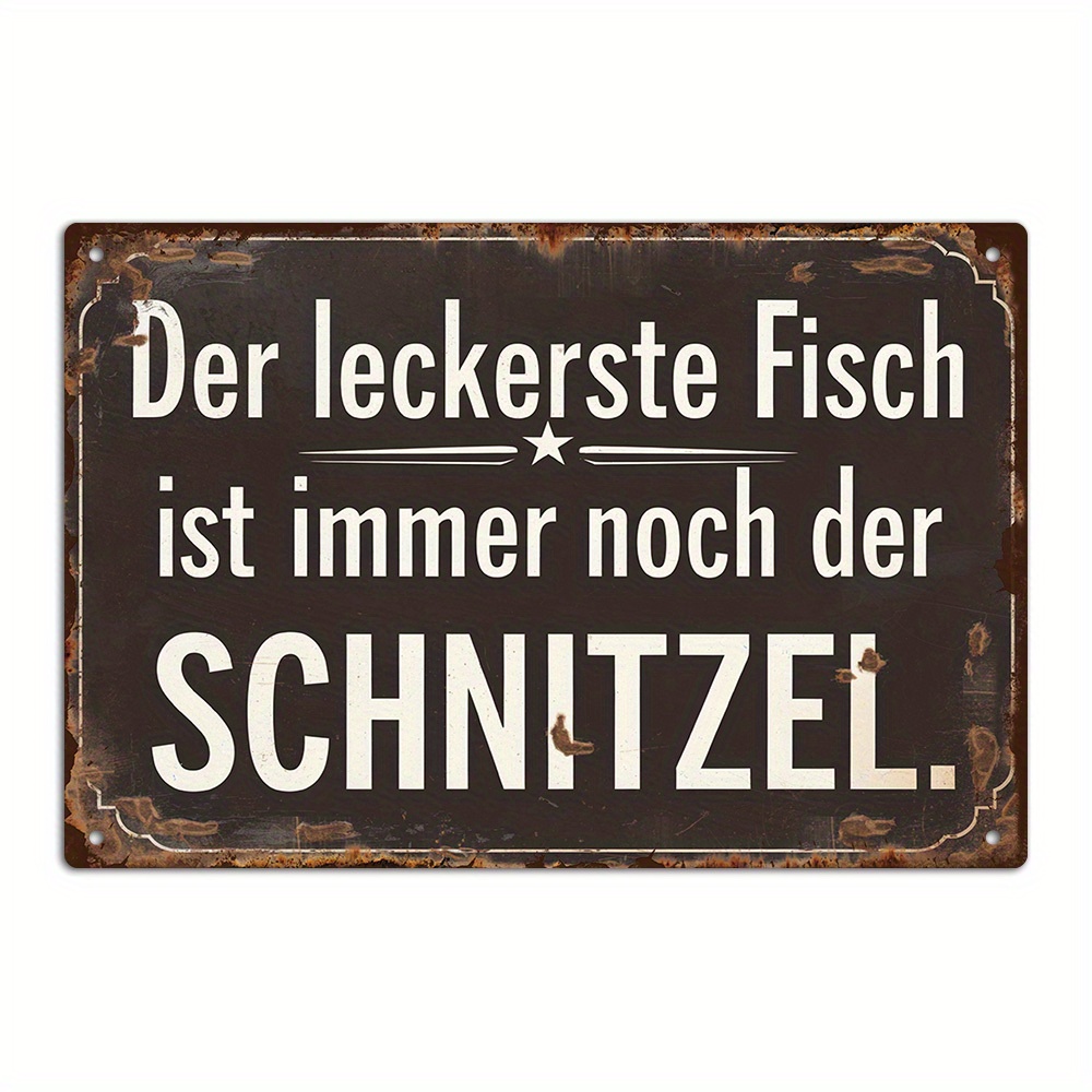 TEMU bietet eine einzelne Stücke Vintage-Metall-Schild mit humorvollen und sarkastischen deutschen Zitaten, die besagt, dass das leckerste Fisch noch