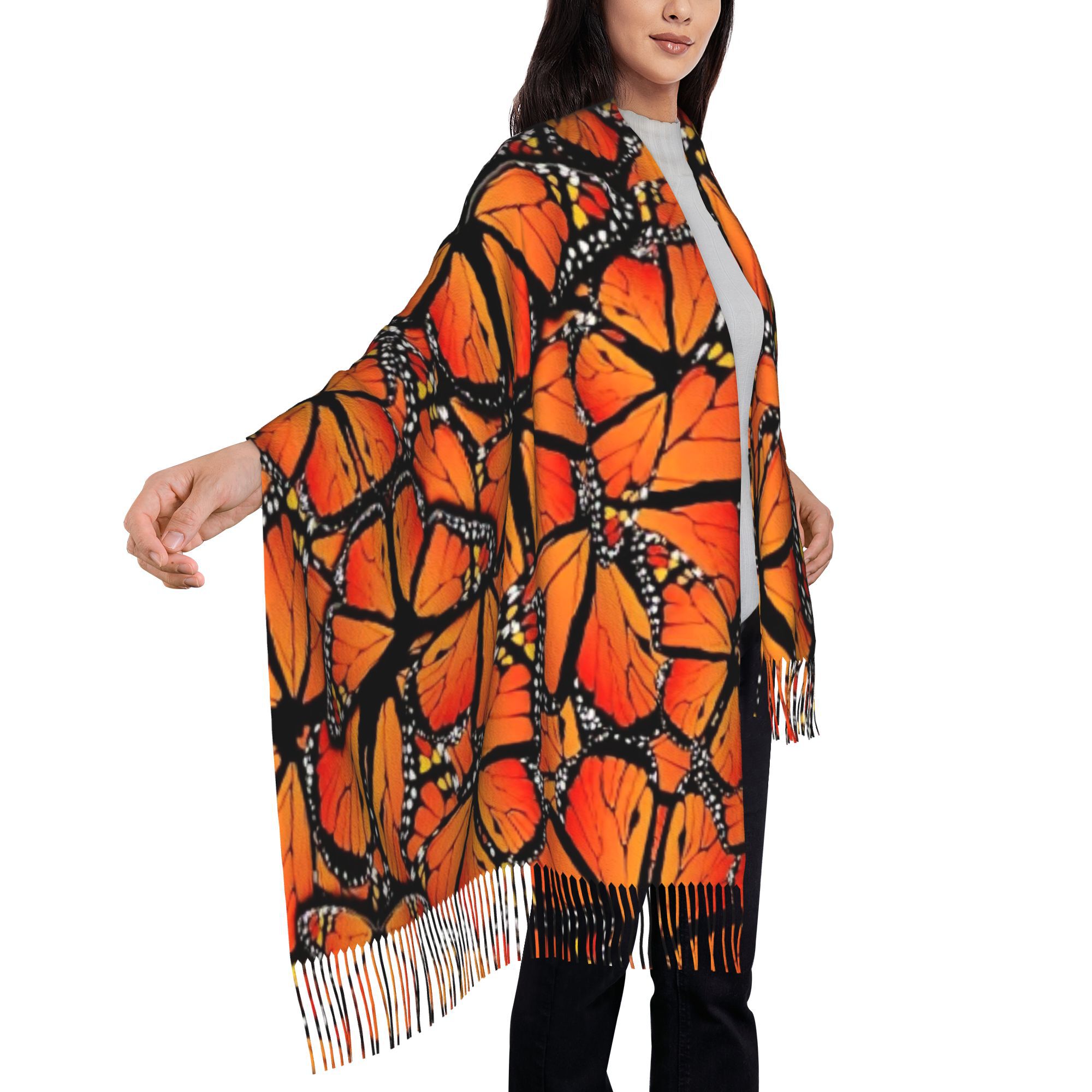 TEMU Monarch Dense Pattern Printed Shawl Wrap With Tassel Unisex â Autumn/ Accessory, Suitable For Casual , Travel, Fashion, And Shopping, Soft