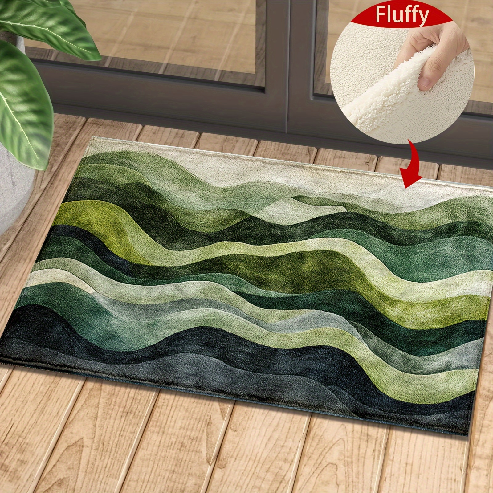 

1pc Fluffy Green Ombre Wave Pattern Bath Mat, Cashmere Rectangular Rug, Absorbent Non-slip, Ideal For Bathroom Entryway, Living Room, Bedroom Decor, Use