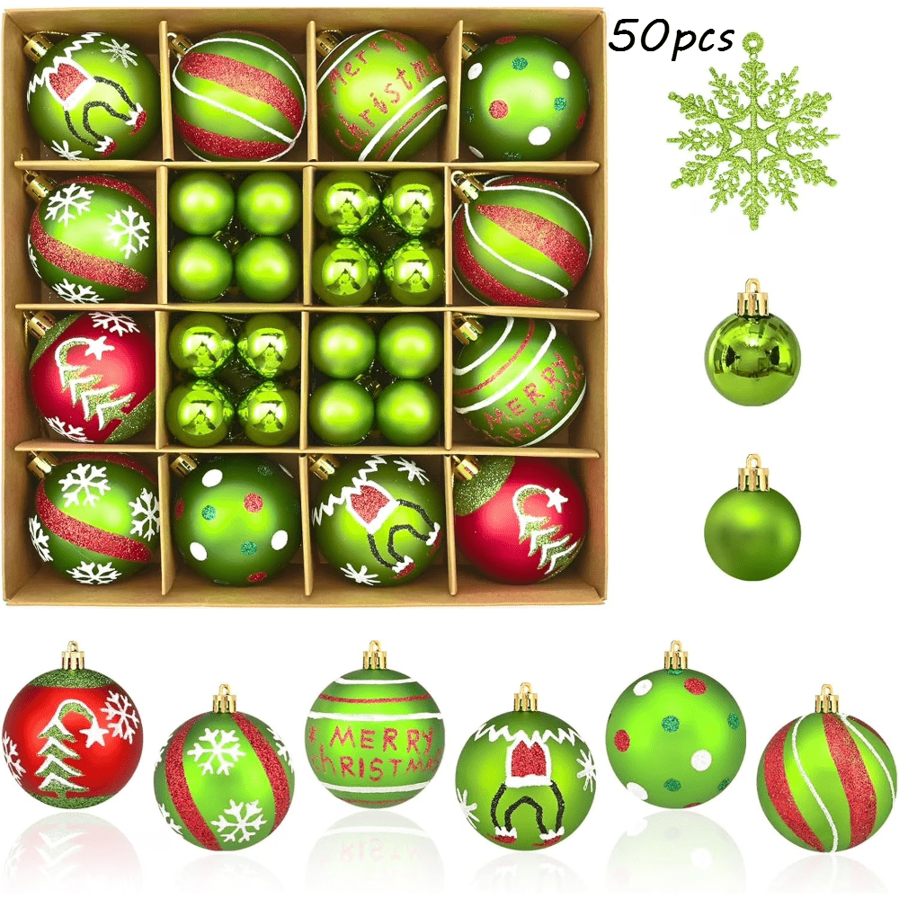 TEMU 50 piezas de adornos de bolas navideñas brillantes para colgar , decoraciones de árbol de Navidad y verdes para el hogar, interior, fiestas y