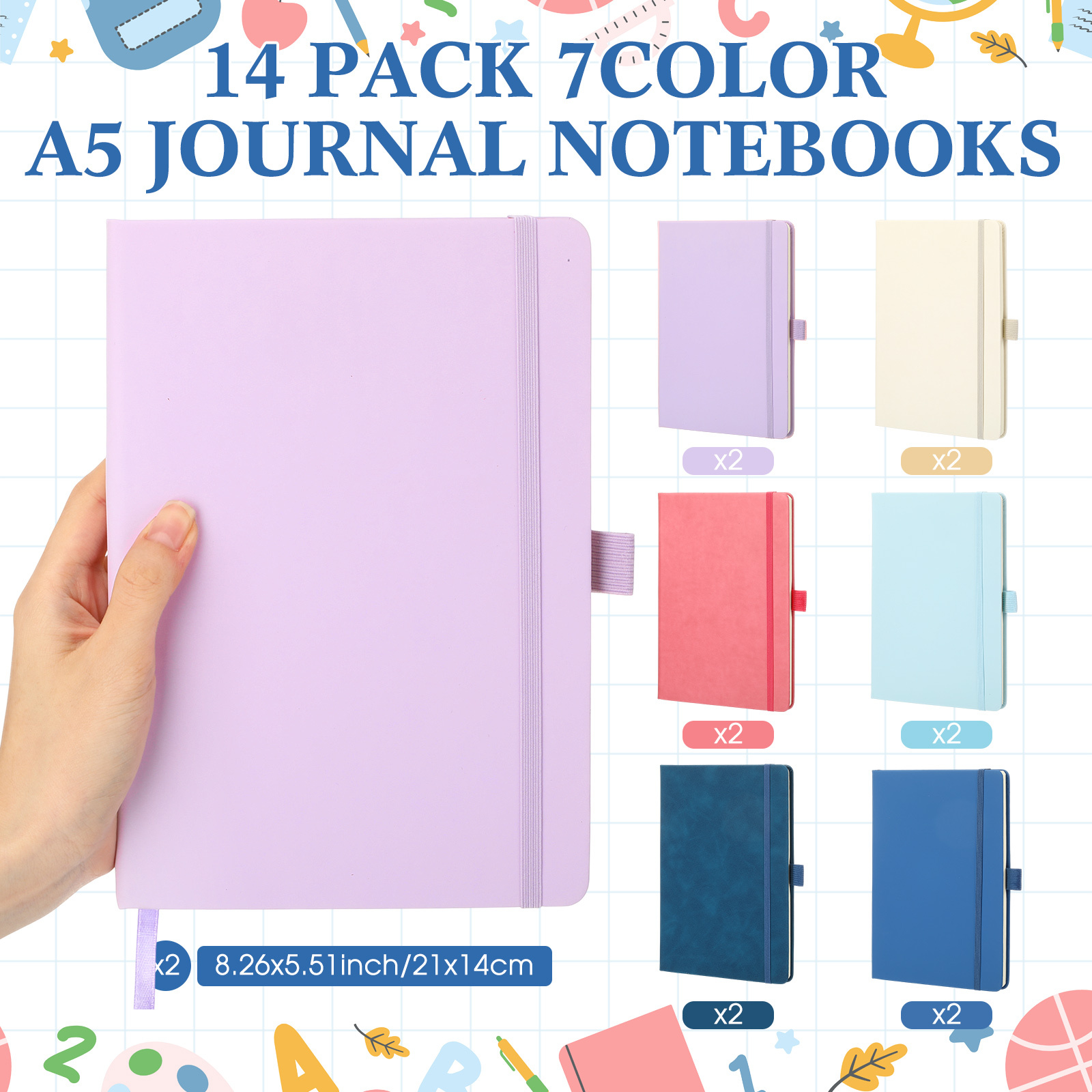 14 pack a5 hardcover pu leather lined journal notebooks with pen holder college ruled notepad suitable for   business writing compact portable ruled notebooks with pen storage fresh colors for students teachers professionals
