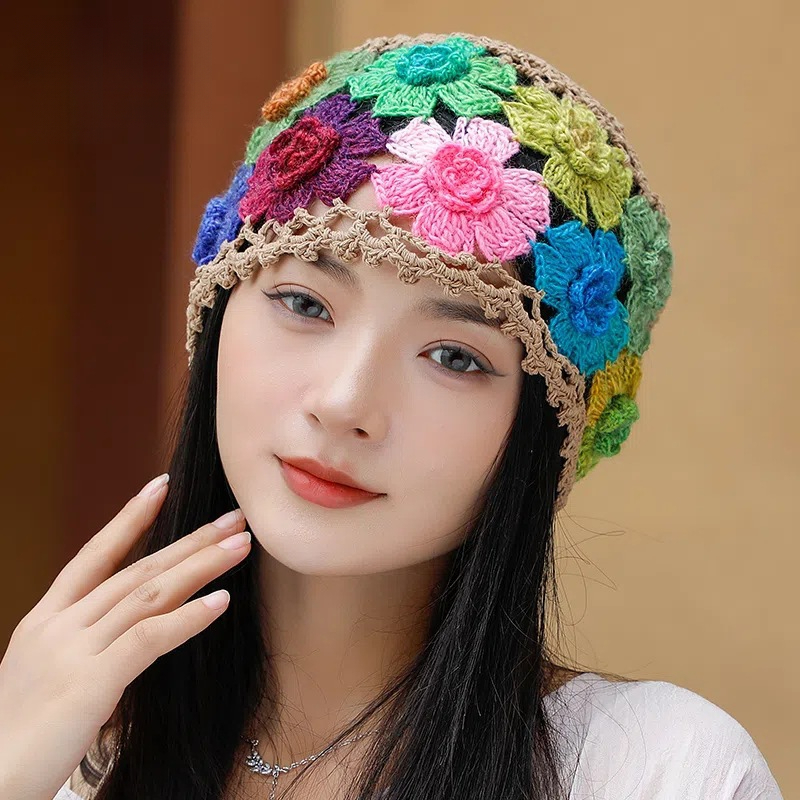 TEMU Fashionable Bohemian-style Colorful Floral Ladies' Hat- With Floral Patterns, Random Colors, Retro Wedding And Spring Summer Style, Washable,