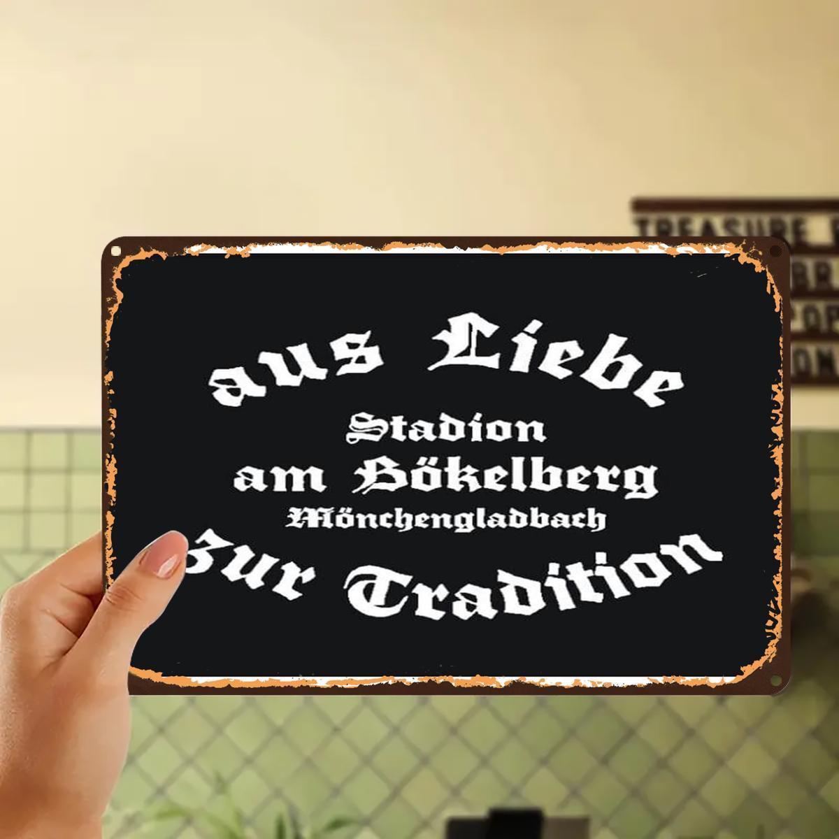 TEMU 2d Flat, 1pc, "stadion Am B? M?nchengladbach: A - German Football Sign"football Metal Sign, Pre-drilled Holes, Simpleand Portable, For Street,