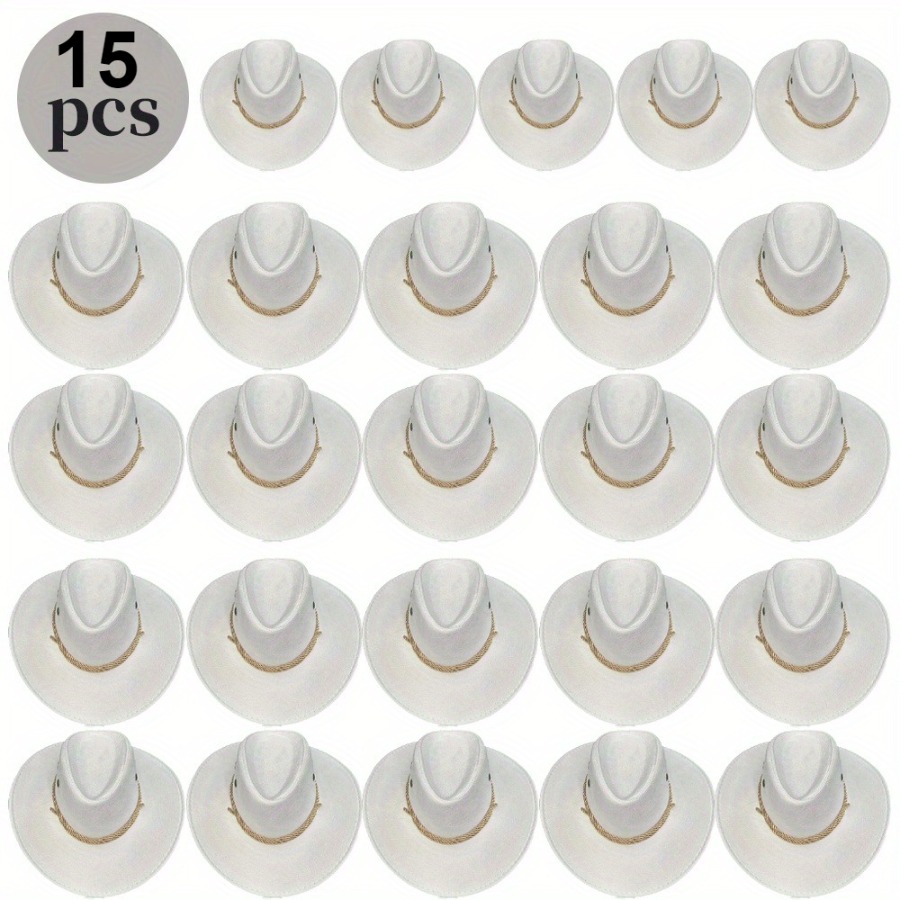 TEMU 15 Combined Retro Three-strand Rope Western Cowboy Hats, Wide-brimmed Windproof Sun Hats, Jazz British Western Wide-brimmed Hats, Cool And