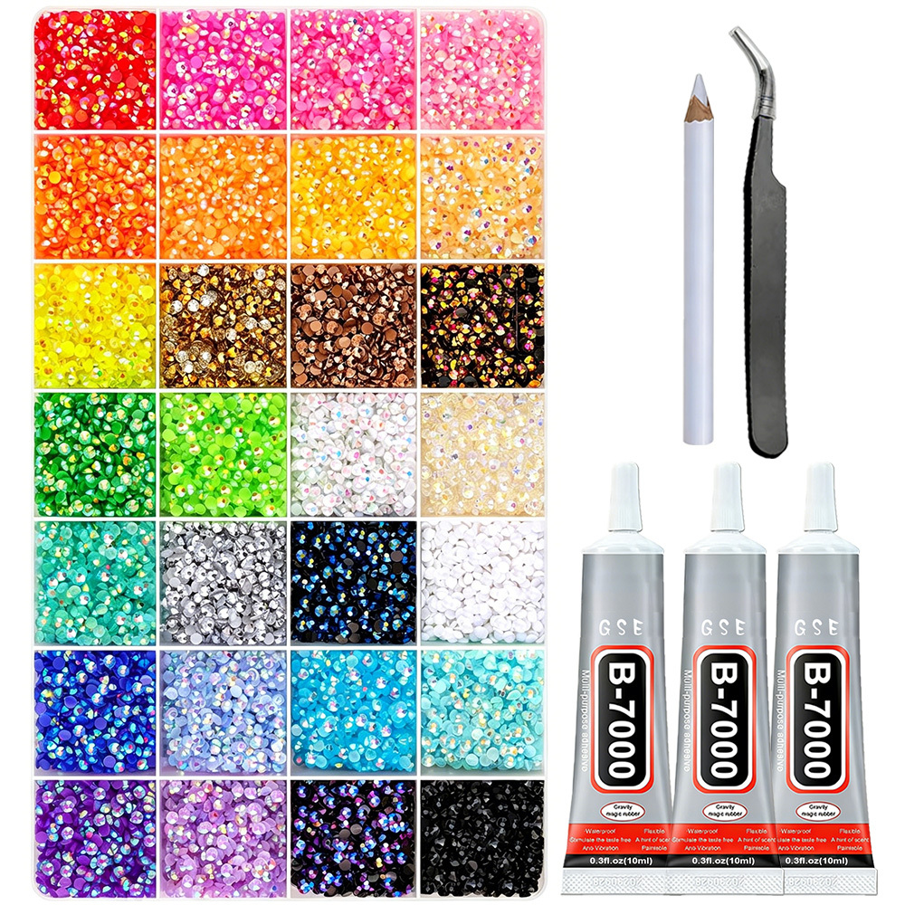 30000 stk. 28-farvede  s til bedazzling-sæt, udstyret   stk. 10 ml b7000 professionel smykkelim, 3 mm blandede farver fladryg krystal  s,   til hobby, tøjdekoration, neglekunst   applikation