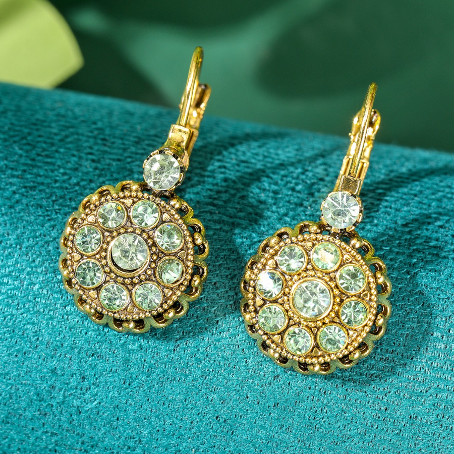 TEMU Pendientes colgantes redondos con flores huecas de circonita sintética incrustada, estilo elegante vintage, para mujer, uso diario casual, ,