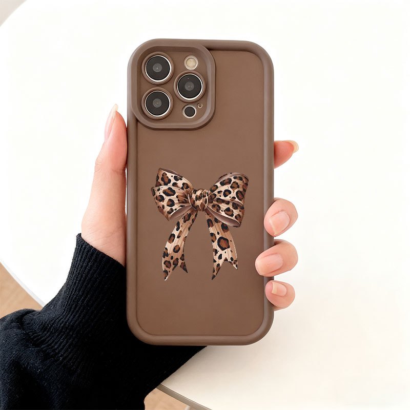 TEMU Phone Case: Brown Tall Bamboo Leopard Print Bow Pattern Phone Case, Suitable For Iphone 16 15 14 13 12 11 , Soft Tpu Protective Cover, Suitable