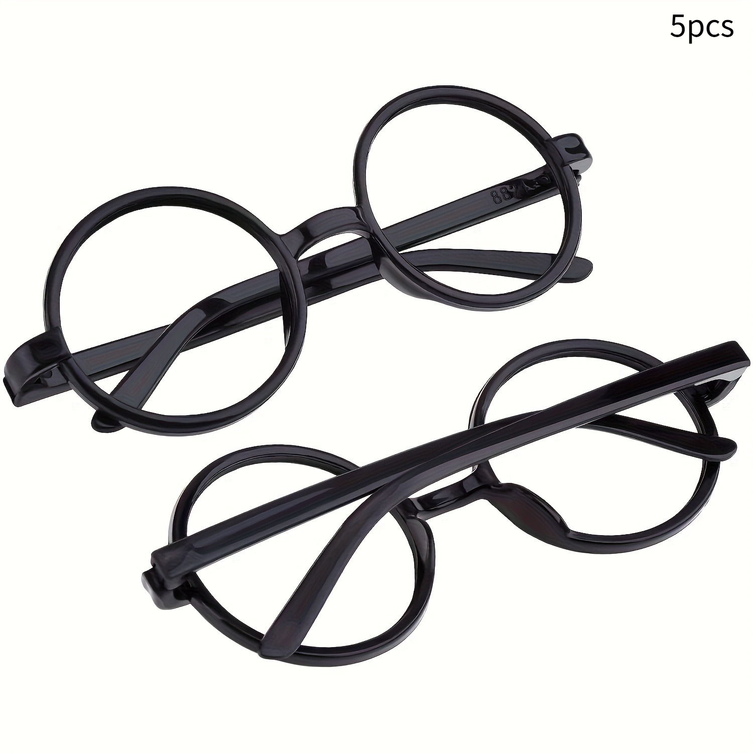 5pcs Black Plastic Round Frame Glasses, No Lenses, Suitable As Detective Costume Additions, Theme Party Outfits, Fun Decoration For Christmas, New Year, Anime , Versatile Fashion Use