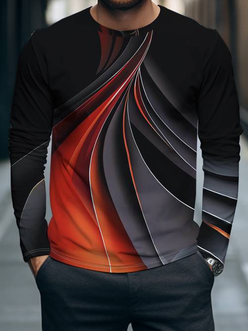 item picture 2025 autumn new arrival mens long sleeve t shirt trendy abstract base layer youth fit casual top sporty breathable quick dry polyester fiber mens apparel machine washable comfortable for trendy and mens printed