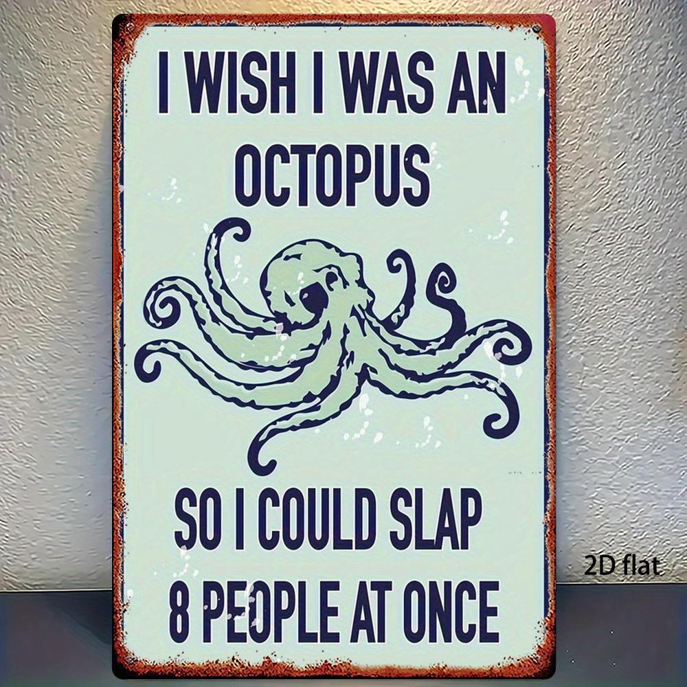 TEMU 1pc Fun Octopus Wall Decor "i Wish I An Octopus" Sign - Turquoise & Navy Blue Artificial Wood Panel Suitable For Bathroom,, Room, Farmhouse