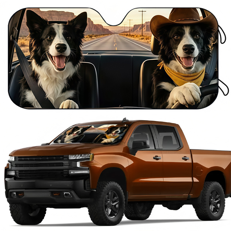 TEMU 1pc Border Collie-themed Car Sun Visor. Protective Sun Visor Keeps Your Car Cool. Cup Installation. Suitable For Road Trips, Parking Lots, And