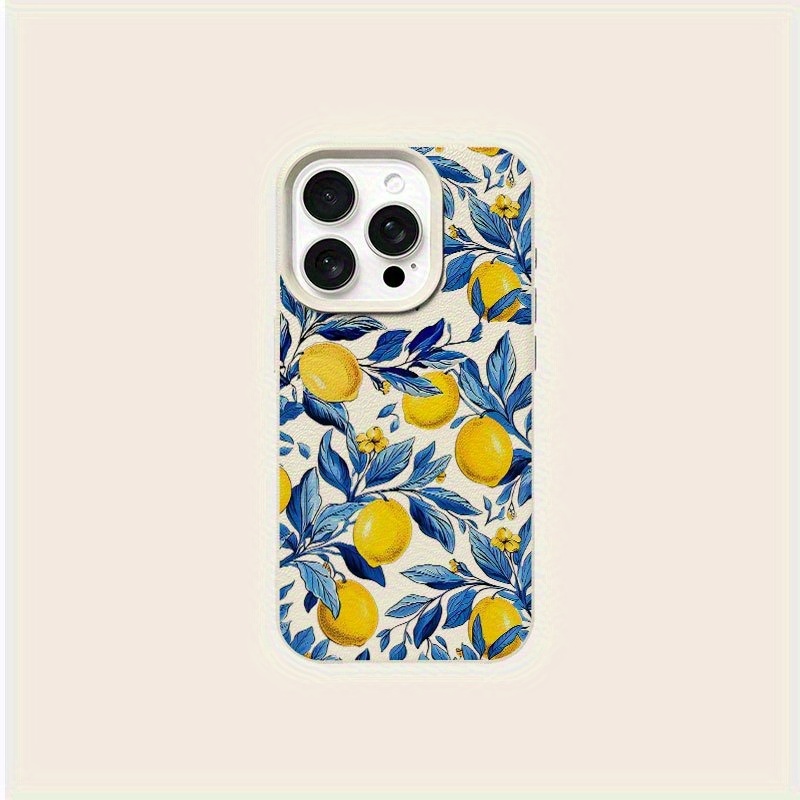 TEMU New Anti-drop Lychee Pattern Phone Case With Lemon Design, Compatible With Iphone 16/15/14/13/12/ Pro – Perfect Gift For Holidays, Birthdays,