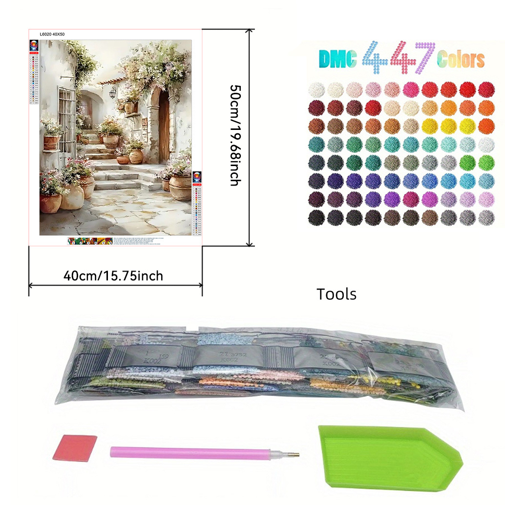 TEMU Mahuniya New Diamond Painting Kit For Adult-40x50cm/15.75x19.69inch- Flower Courtyard, Watercolor-diy Painting - Frameless 5d Round Diamonds -